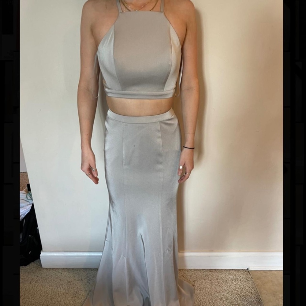 Two Piece Beige/GreySilver Prom Dress. Size 0
